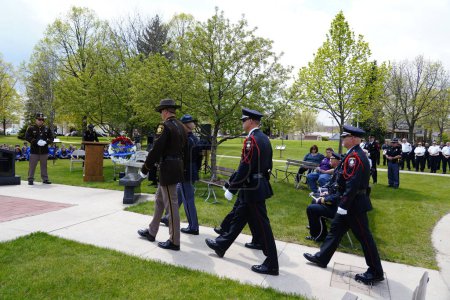 Photo for Fond du Lac, Wisconsin / USA - May 15th, 2019: Fond du Lac, Wisconsin held their memorial ceremony of fallen officers from Local Police, Firefighters, and State Police officers that lived in the area - Royalty Free Image