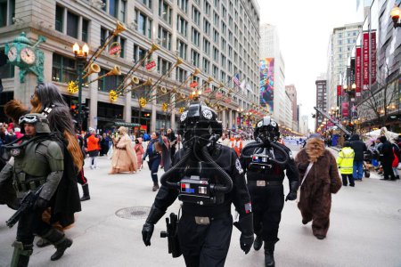 Photo for Chicago, Illinois USA - November 23th 2023: Members of the 501st Midwest Garrison dressed up in Star Wars Costumes and participated in 2023 Chicago Thanksgiving Parade - Royalty Free Image