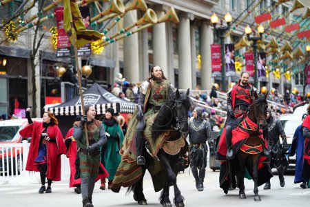 Photo for Chicago, Illinois / USA - November 28th 2019: Medieval Times Dinner & Tournament participated in 2019 Uncle Dan's Chicago Thanksgiving Parade - Royalty Free Image