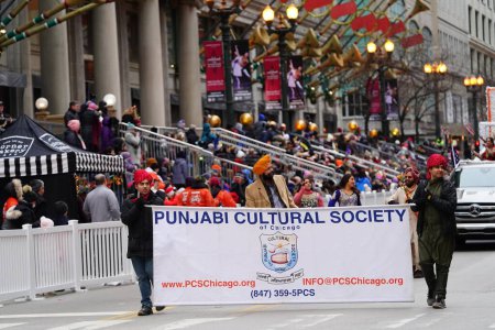Photo for Chicago, Illinois / USA - November 28th 2019: Punjabi Culture Society participated and danced in the 2019 Uncle Dan's Chicago Thanksgiving Parade. - Royalty Free Image