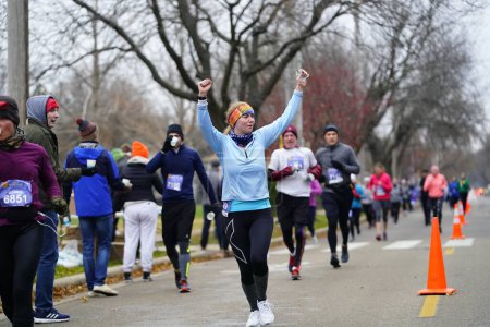 Photo for Madison, Wisconsin / USA - November 10th, 2019: Many runners and joggers throughout Wisconsin and the neighboring states came out to MADISON MARATHON PRESENTED BY SSM HEALTH. - Royalty Free Image
