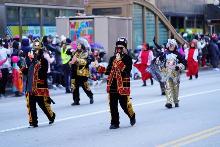 Photo for Chicago, Illinois USA - November 23rd, 2019: House of Guatemalan Culture Casa de la Cultura Guatemalteca en Chicago participated and danced in 2023 Chicago Thanksgiving Parade. - Royalty Free Image