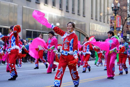 Photo for Chicago, Illinois USA - November 23rd, 2023: Chicago Chinese culture and arts participated and performed in 2023 Chicago Thanksgiving Parade - Royalty Free Image