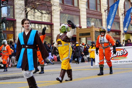 Photo for Chicago, Illinois USA - November 23th 2023: Members of the 501st Midwest Garrison dressed up in Star Wars Costumes and participated in 2023 Chicago Thanksgiving Parade - Royalty Free Image