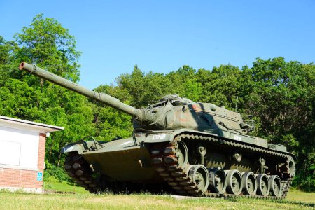Photo for Camp Douglas, Wisconsin USA - June 16th, 2021: M48A2 patton battle tank sits at veteran memorial site. - Royalty Free Image
