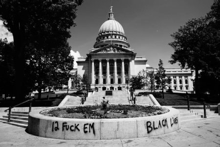 Photo for Madison, Wisconsin / USA - June 27th, 2020: An allegory of devotion and progress Lady Forward statue in front of Madison Capitol was removed from black lives matter supporters and antifa members. - Royalty Free Image