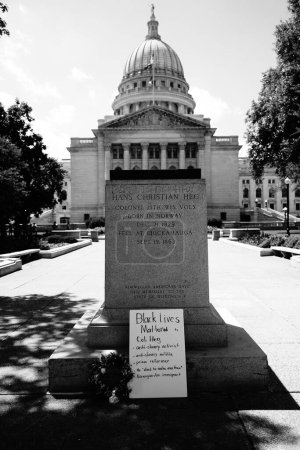 Photo for Madison, Wisconsin / USA - June 27th, 2020: An allegory of devotion and progress Lady Forward statue in front of Madison Capitol was removed from black lives matter supporters and antifa members. - Royalty Free Image