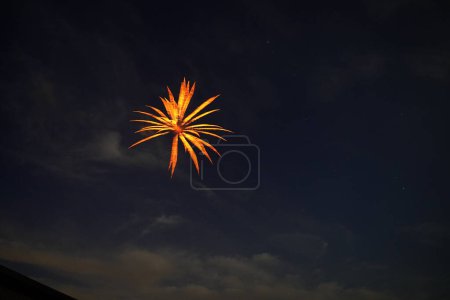 Foto de Fuegos artificiales iluminan el cielo oscuro sobre Fisk, Wisconsin el día antes del 4 de julio día de la independencia de América - Imagen libre de derechos
