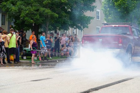 Photo for Fond du Lac, Wisconsin / USA - July 18th, 2020: Members of fond du lac did burnouts in the trucks in the streets. - Royalty Free Image