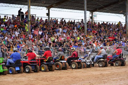 Photo for Pickett, Wisconsin / USA - September 18th, 2020: Lawnmower demolition derby took place at hollywood motorsports derby event for paws for the cause. - Royalty Free Image