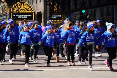 Milwaukee, Wisconsin USA - March 12th, 2022: Cashel Academy Irish dancers danced in St. Patrick's day parade.