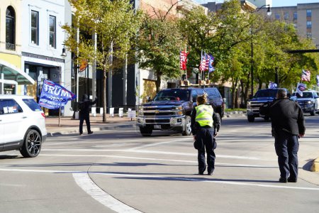 Photo for Madison, Wisconsin / USA - November 1st, 2020: President donald trump and blue lives matter supporters rallied and stormed in madison at the capitol building grounds in a convoy of vehicles. - Royalty Free Image