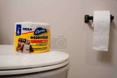 Foto de Fond du Lac, Wisconsin, EE.UU. - 21 de abril de 2024: Rollo individual de Charmin Essentials rollo de papel higiénico fuerte Mega. - Imagen libre de derechos