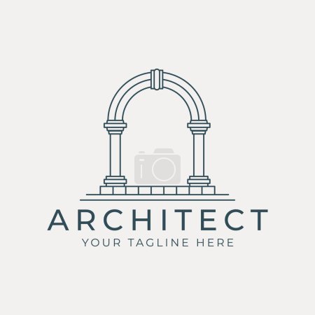 Illustration for Arch logo linear logo vector template illustration design. pillar icon design - Royalty Free Image