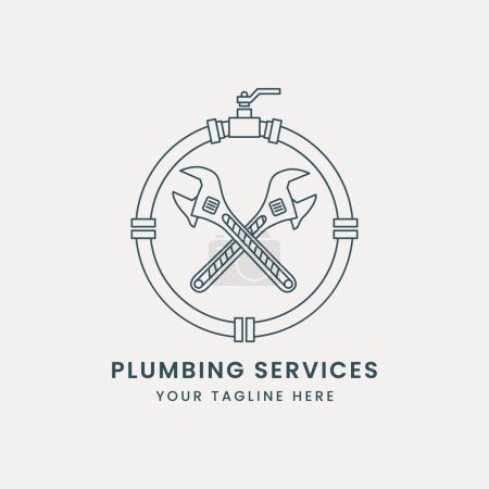 Illustration for Plumbing service logo vector line art illustration template design - Royalty Free Image