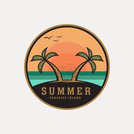 Ilustración de Logotipo de verano vector vintage con emblema de diseño de plantilla de ilustración. paraíso isla, océano, fondo del sol - Imagen libre de derechos