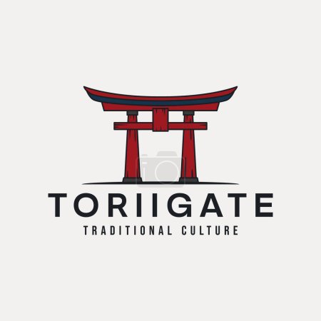 Illustration for Torii gate vintage color logo vector illustration template design - Royalty Free Image
