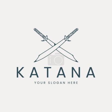 Illustration for Katana logo line art vector illustration template design. sword icon design - Royalty Free Image
