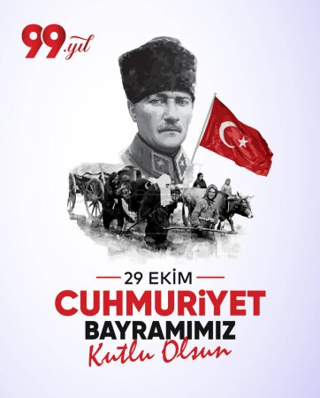 Illustration for 29 Ekim Cumhuriyet Bayram Kutlu Olsun. Translation: Happy 29th October our Republic Day. - Royalty Free Image