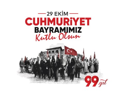 Ilustración de 29 Ekim Cumhuriyet Bayrami Kutlu Olsun. Traducción: Feliz 29 de Octubre nuestro Día de la República. - Imagen libre de derechos