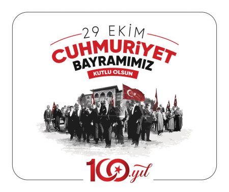 Ilustración de 29 Ekim Cumhuriyet Bayrami Kutlu Olsun. Traducción: Feliz 29 de Octubre nuestro Día de la República. - Imagen libre de derechos