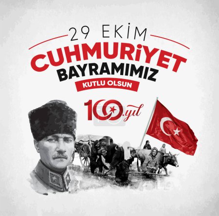 Téléchargez les illustrations : 29 Ekim Cumhuriyet Bayrami Kutlu Olsun. Traduction : Heureux 29 octobre notre fête de la République. - en licence libre de droit