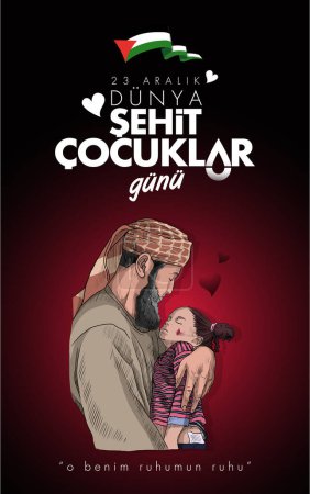 Illustration for 23 Aralik Dunya Sehit Cocuklar Gunu, ozgur filistin (Rimin Gunu) Translation: World Martyr Children's Day December 23 (the reem's day) - Royalty Free Image