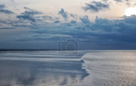 Photo for UNESCO world natural heritage The wadden, or tidal flats, are those parts in the Wadden Sea which emerge during low tide. They are sandy or silty banks transected by channels and creeks. - Royalty Free Image