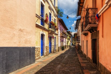 Beautiful street view of the famous Calle de la Ronda in the historical center in Quito