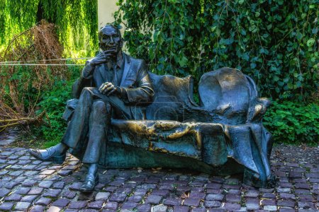 Photo for Krakow, Poland - 12 August 2022: Jan Karski Bench statue at Kazimierz district Jewish quarter - Royalty Free Image