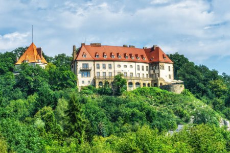Photo for Przegorzaly Castle restaurant near Krakow, Poland, with the valley and Vistula river below. - Royalty Free Image