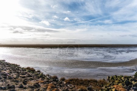 Téléchargez les photos : Boue de la mer des Wadden. Patrimoine mondial de l'UNESCO à marée basse. Holwerd, Pays-Bas. - en image libre de droit