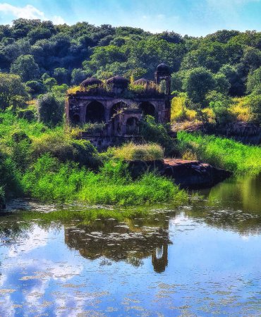 Photo for A ruined mosque inside Ranthambhore fort. the fort is one of the most famous hill Forts in the state Of Rajasthan, India. It is World heritage site - Royalty Free Image
