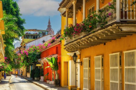 Street view of Old Town Cartagena, Colombia.