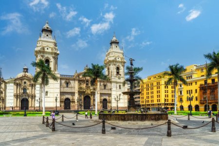Photo for Main Square or Plaza Mayor or Plaza de Armas of Lima in the Historic Center of town, surrounded by colonial buildings. - Royalty Free Image