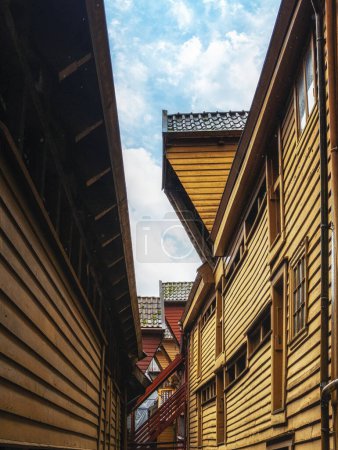 Photo for Passageway in Bryggen, historic Hanseatic commercial buildings in Bergen, Norway - Royalty Free Image