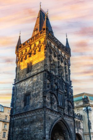 Gothic Powder Tower Prasna Brana in Old Town Prague, Czech Republic, the Powder Gate on the Royal Coronation Route
