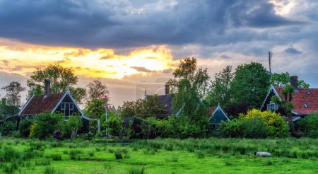 Traditionelle Häuser im historischen Dorf Zaanse Schans am Fluss Zaan in den Niederlanden