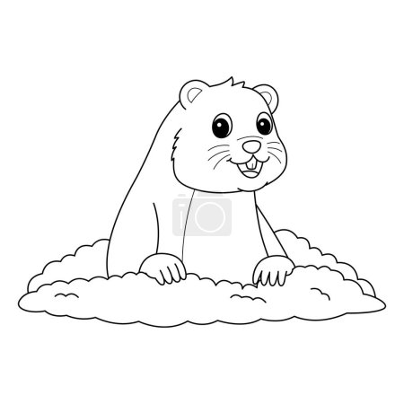Illustration for A cute and funny coloring page of a Happy Groundhog. Provides hours of coloring fun for children. Color, this page is very easy. Suitable for little kids and toddlers. - Royalty Free Image