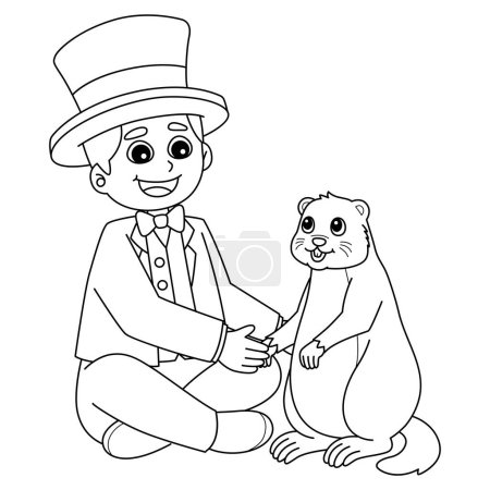 Illustration for A cute and funny coloring page of a Man Holding Groundhog. Provides hours of coloring fun for children. Color, this page is very easy. Suitable for little kids and toddlers. - Royalty Free Image