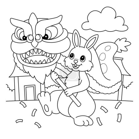 A cute and funny coloring page of Rabbit Dragon Dancing. Provides hours of coloring fun for children. Color, this page is very easy. Suitable for little kids and toddlers.