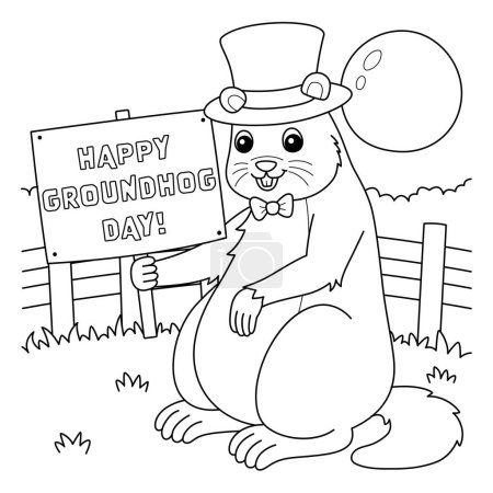 Illustration for A cute and funny coloring page of a Groundhog with a Hat. Provides hours of coloring fun for children. Color, this page is very easy. Suitable for little kids and toddlers. - Royalty Free Image