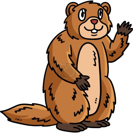 Illustration for This cartoon clipart shows a Waving Groundhog illustration. - Royalty Free Image