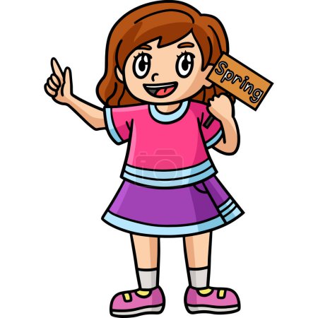 Illustration for This cartoon clipart shows a Girl Holding a Spring Poster illustration. - Royalty Free Image