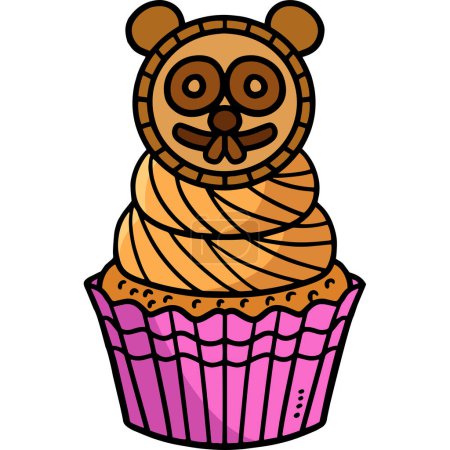 Illustration for This cartoon clipart shows a Groundhog Cupcake illustration. - Royalty Free Image