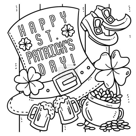 Illustration for A cute and funny coloring page of a Happy Saint Patricks Day Leprechaun Hat. Provides hours of coloring fun for children. Color, this page is very easy. Suitable for little kids and toddlers. - Royalty Free Image