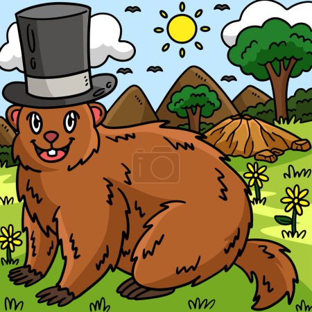 Illustration for This cartoon clipart shows a Groundhog with a Top Hat illustration. - Royalty Free Image