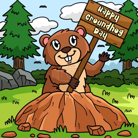 Illustration for This cartoon clipart shows a Groundhog with a Placard illustration. - Royalty Free Image