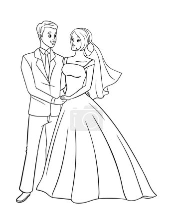 A cute and funny coloring page of a Wedding Groom And Bride. Provides hours of coloring fun for children. Color, this page is very easy. Suitable for little kids and toddlers.