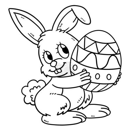 Ilustración de Una página para colorear lindo y divertido de un conejo que lleva un huevo de Pascua. Proporciona horas de diversión para colorear para los niños. Color, esta página es muy fácil. Apto para niños pequeños y niños pequeños. - Imagen libre de derechos